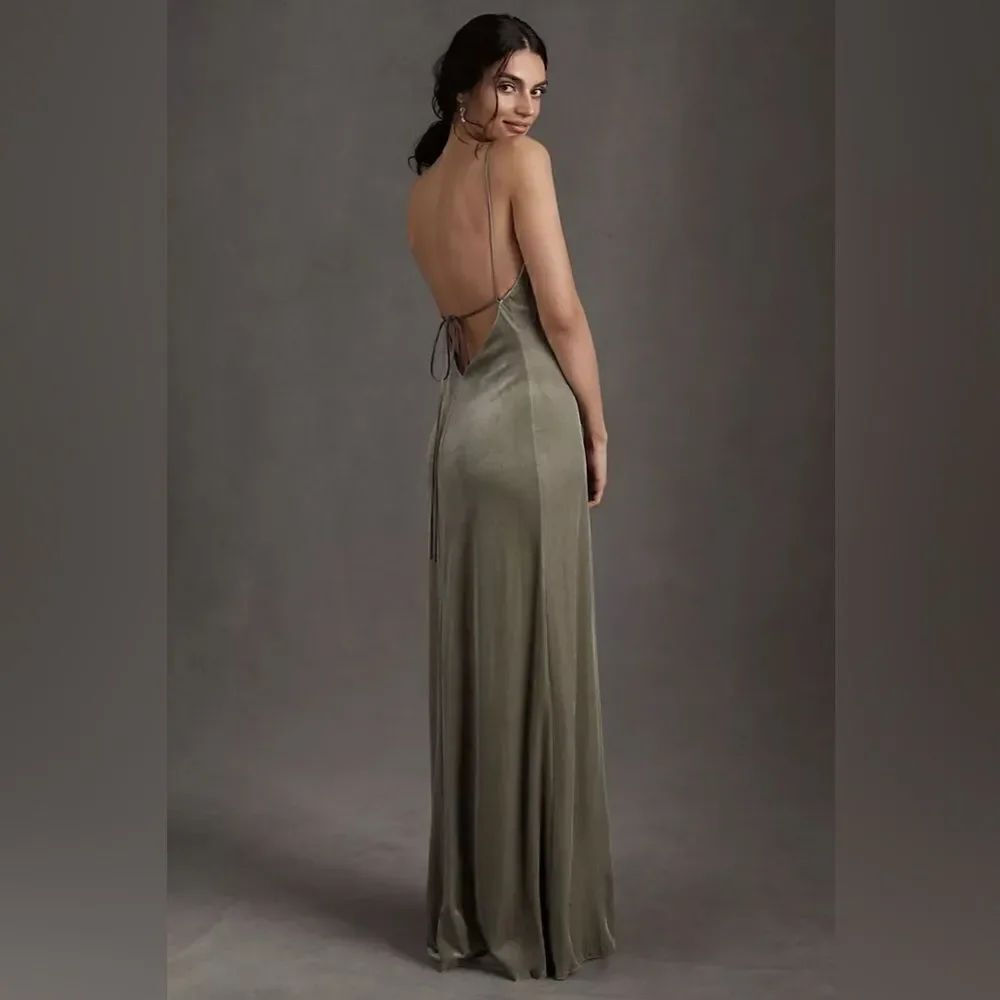 Jenny Yoo Stretch-Velvet Sabrina Dress in Sage